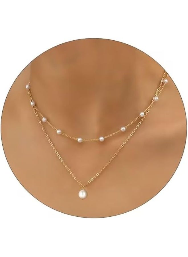 Ucanbe Pearl Pendant Necklace for Women, Vintage Alloy Layered Clavicle Chain Jewelry - Image 4